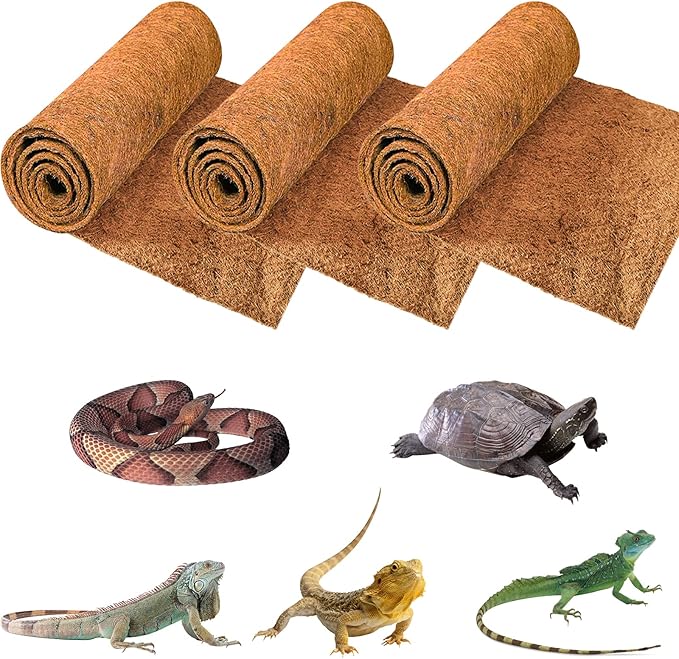ZeeDix 3 Rolls Coconut Fiber Reptile Substrate Mat, 16 x 36 inches Natural Coco Mat Reptile Carpet Coco Fiber Liner Turtle Bedding Reptile Terrarium Liner for Lizard Snake Turtle Gecko Bearded Dragon ZeeDix