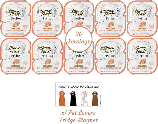 Fancy Feast Gourmet Grain-Free Meals Wet Cat Food Pate and Gravy Petites 10 Twin Pack Trays, 20 Servings (Wild Alaskan Salmon Pate) - PAWPICO