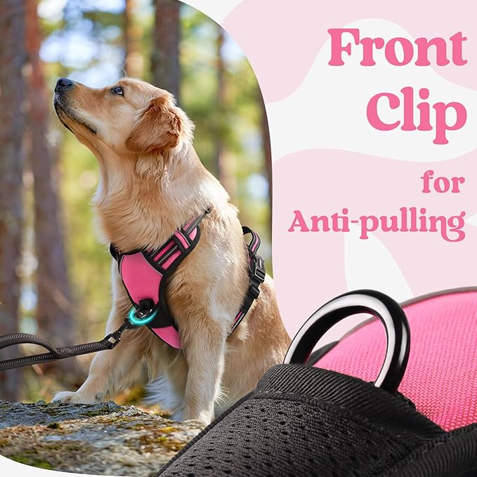 rabbitgoo Dog Harness for Large, No Pull Pet Harness with 3 Buckles, Adjustable Soft Padded Pooch Vest with Instant Control Handle, Easy Walking Reflective Pet Vest for Large Dogs, Rose Pink, L - PAWPICO