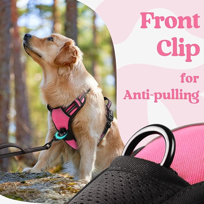rabbitgoo Dog Harness for Large, No Pull Pet Harness with 3 Buckles, Adjustable Soft Padded Pooch Vest with Instant Control Handle, Easy Walking Reflective Pet Vest for Extra Large Dogs,Rose Pink, XL rabbitgoo