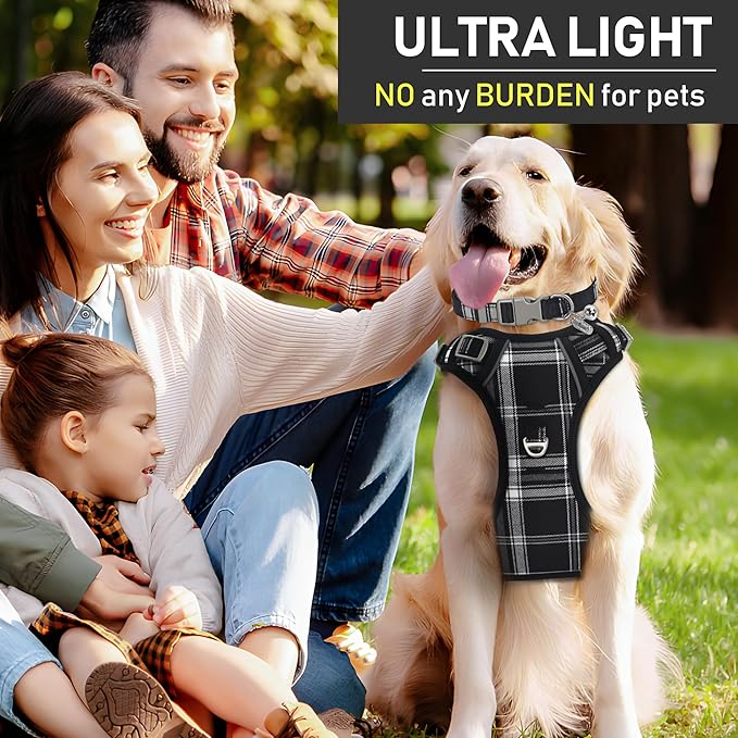 GAMUDA Dog Harness Collar and Leash Set, Horse Care Sheets, No Chock No Pull Adjustable Vest Harnesses Plaid Reflective for Medium Dog, Cat, Small Horse, Small Bull and Pig (Black, XS) GAMUDACollarsCollection