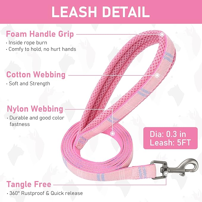 GAMUDA Small Dog Harness Collar and Leash Set, Step in No Chock No Pull Soft Mesh Adjustable Dog Vest Harnesses Plaid Reflective for Dogs Puppy Cats Kitten Rabbit (Pink, XS) GAMUDACollarsCollection