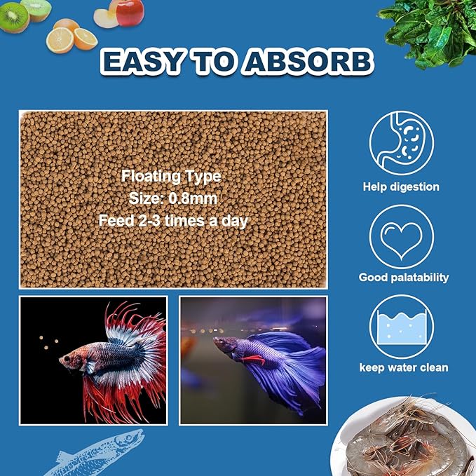 Betta Fish Food Three Effects -Daily Nutritional Supplement Body Increase Color Increase High -Protein Floating Pellets Betta Food (4oz) yizeril