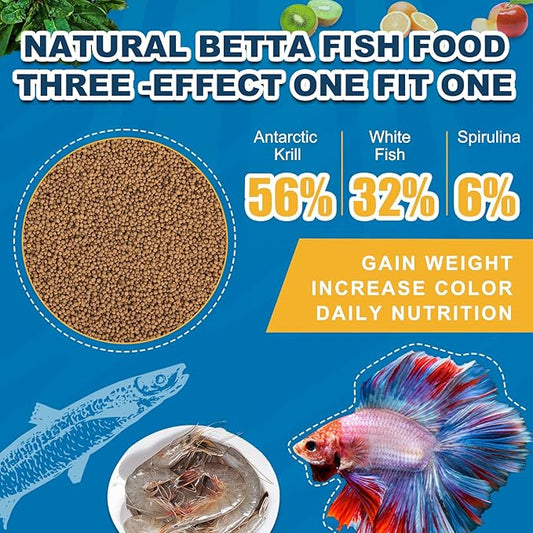 Betta Fish Food Three Effects -Daily Nutritional Supplement Body Increase Color Increase High -Protein Floating Pellets Betta Food (4oz) yizeril