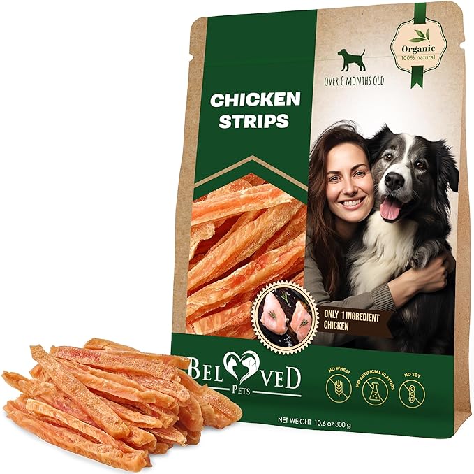 Beloved Pets Chicken Jerky Strips Dog Treats - Human Grade Meat Sticks - Natural Pet Dried Snacks Rawhide - Free - Long Lasting Chews for Large & Small Dogs - Best for Training & Healthy Teeth - PAWPICO