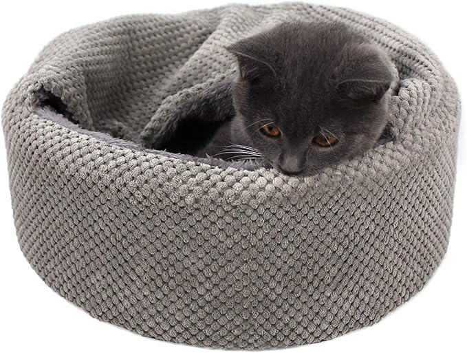 Winsterch Washable Warming Cat Bed House,Round Soft Cat Beds for Indoor Cats,Calming Pet Sofa Kitten Bed,Small Cat Pet Covered Cat Cave Beds Puppy Bed for Small Dogs (Gray) - PAWPICO