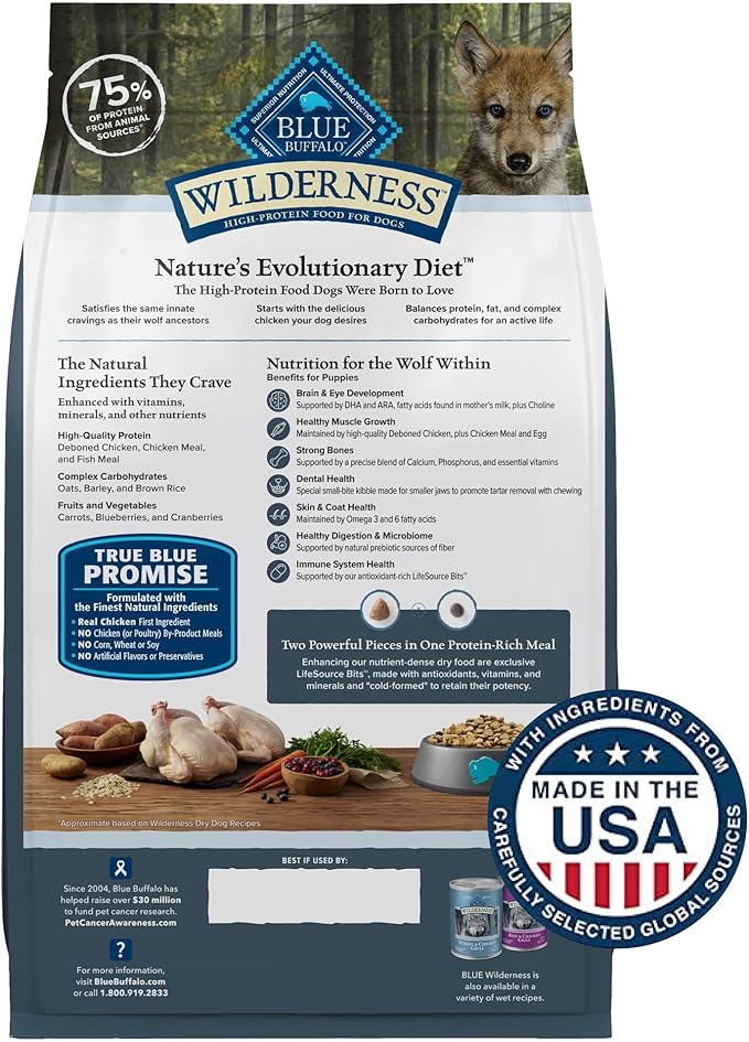 Blue Buffalo Wilderness High-Protein Natural Dry Food for Puppies, Chicken Recipe, 28-lb. Bag - PAWPICO