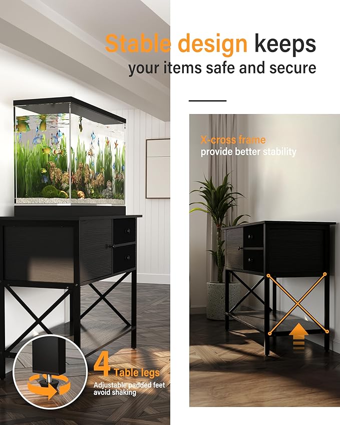 Fish Tank Stand 40 Gallon: Sturdy Aquarium Stand with Accessories Storage - Metal Tank Stands Table for 40-50 Gallon Reptile Breeder Turtle Terrarium - 36.6"x18.8" Weight Capacity 660 lbs FILKO