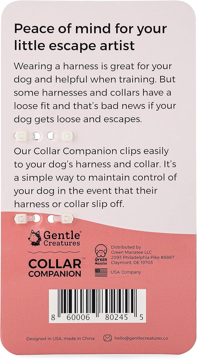 Gentle Creatures Collar Companion - Mini to Small Dogs Collar Backup Clip for Dog Harness, Prong Collar, Pinch Collar, Gentle Lead - Double Ended Backup Clasp - Harness to Collar Safety Clip GentleCreatures