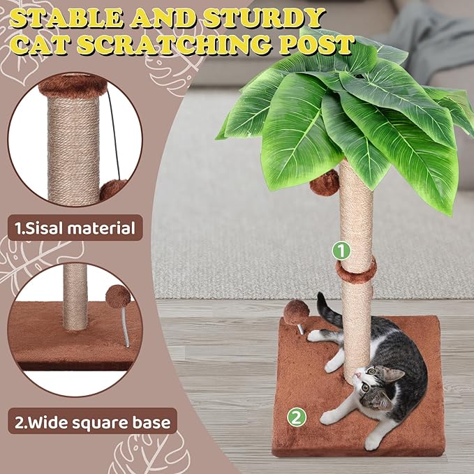 Cat Scratching Post for Indoor Cats,33.5” H Sisal Scratching Post for Kitten & Large Cat, Cat Scratch Post with Spring Ball,Brown - PAWPICO