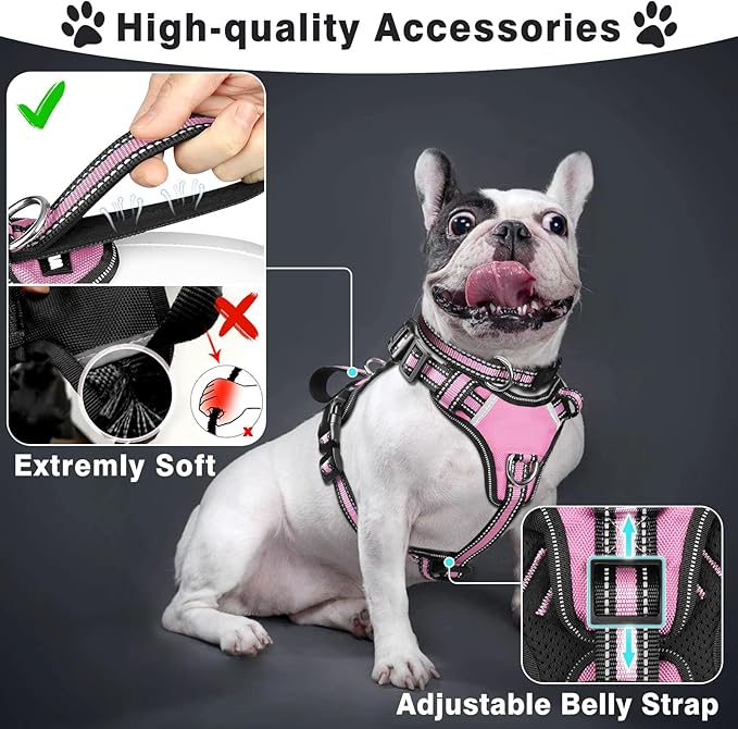 WINSEE Pet Harness Collar and Leash Set, All-in-one Reflective Dog Harness No Pull with Adjustable Buckles for Puppies, Small, Medium, Large, and Extra-Large Dogs (X-Large, Pink) - PAWPICO