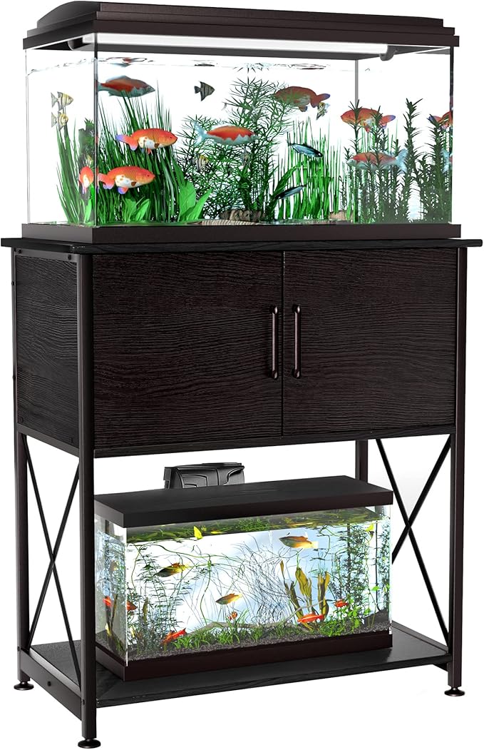 20-29 Gallon Aquarium Stand Metal Frame Fish Tank Stand with Cabinet Storage, for 20 Gallon Long Aquarium,30.7" L*16.5" W Tabletop,330LBS Capacity Black PG01YGB Herture