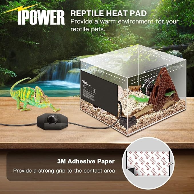 iPower 8 by 18-Inch Reptile Heat Mat with Temperature Adjustable Controller Knob, LCD Digital Aquarium Thermometer, Under Tank Warmer Terrarium Heat Pad for Reptiles and Amphibians iPower