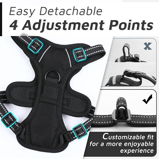 Eagloo Small Dog Harness No Pull, Service Vest with Reflective Strips and Control Handle, Adjustable and Comfortable for Easy Walking, No Choke Pet Harness with 2 Metal Rings, Black, XS GoExplorewithEagloo