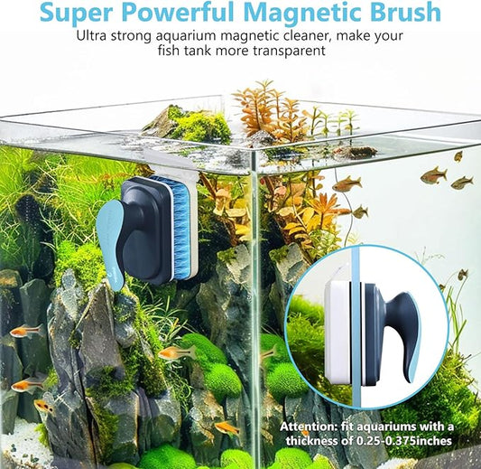 Aquarium Magnetic Glass Cleaner, Fish Tank Algae Magnet Cleaning Tool with Algae Scraper for Glass Aquariums Tank, Floating Scrubber Brush, 2 Detachable Scrapers, Medium fishkeeper