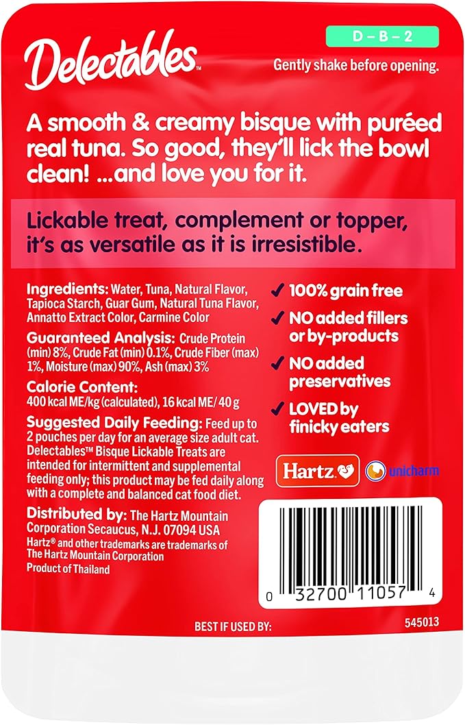 Hartz Delectables Bisque Lickable Wet Cat Treats-12 Pack-Tuna - 3270011057 Hartz