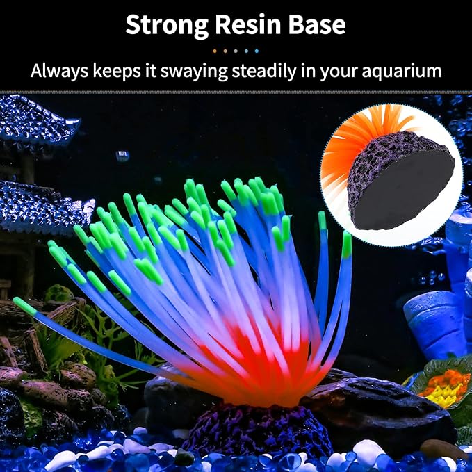 Uniclife Aquarium Imitative Green Sea Urchin Ball Artificial Silicone Ornament with Glowing Effect for Fish Tank Landscape Decoration UnicLife