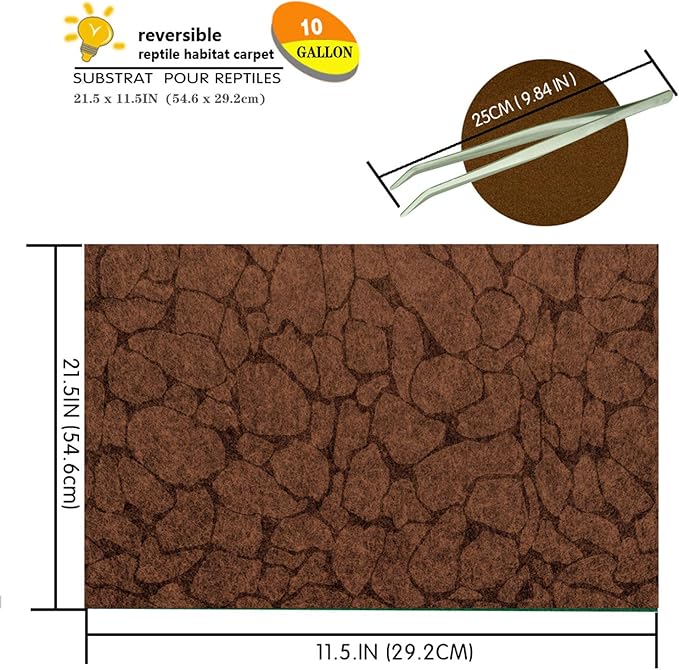 2PCS 21.5 x 11.5in Reptile Carpet 10Gallon,Pet Terrarium Liner,Reptiles Cage Mat/Substratefor Snakes, Chameleons, Geckos ands Kitchen Use with Tweezers Feeding Tongs bestchoiceforyourreptiles