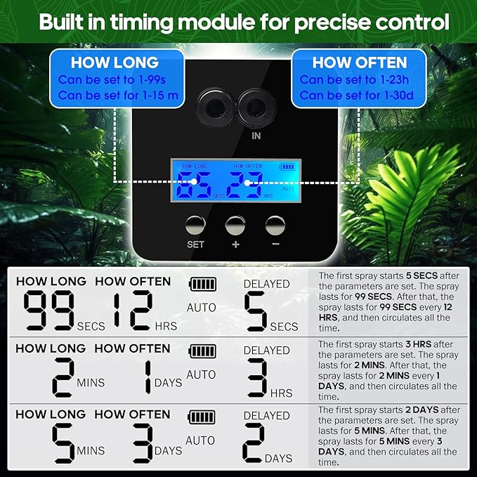Reptile Smart Mister, Reptile Humidifiers Misting System Automatic with Timer, Terrariums Humidifier with 360°Adjustable Misting Nozzles, Spray Kit for Rainforest Plants Amphibian MYGIIKAKA