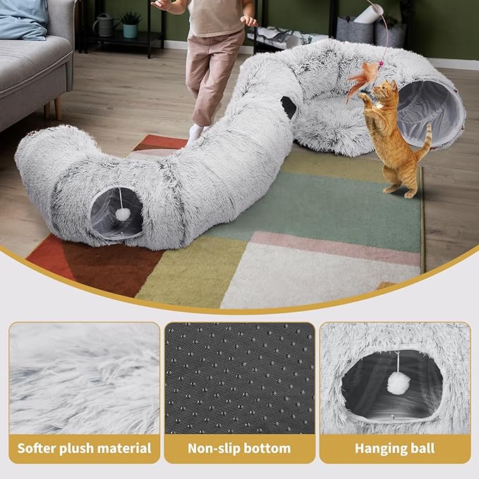 Odoland Cat Tunnels for Indoor Kitten Fluffy Cat Bed and Cat Cave Tunnels with 20 Cat Toys, Kittens Donut Tunnel and Variety Kitten Toy Set for Kitten/Puppy/Rabbit - PAWPICO
