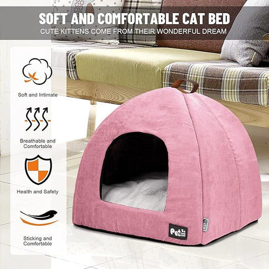 Cat Bed for Indoor Cats -Premium Pet Beds for Cats and Small Dogs, Cat Bed Cave, Comfortable Covered Cat Bed, Cat Tent, Kitten Bed, Small Animal Bed and Dog Bed Cave Cat Hut with Cushioned Pillow - PAWPICO