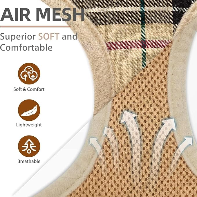 PUPTECK Soft Mesh Dog Harness and Leash Set Pet Puppy Cat Comfort Padded Vest No Pull Harnesses, Beige, XL PUPTECK