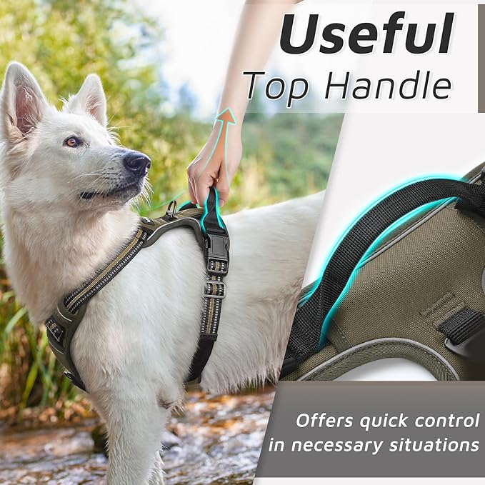 Eagloo Dog Harness Large Breed, No Pull Service Vest with Reflective Strips and Control Handle, Adjustable and Comfortable for Easy Walking, No Choke Pet Harness with 2 Metal Rings, Brown, XL GoExplorewithEagloo