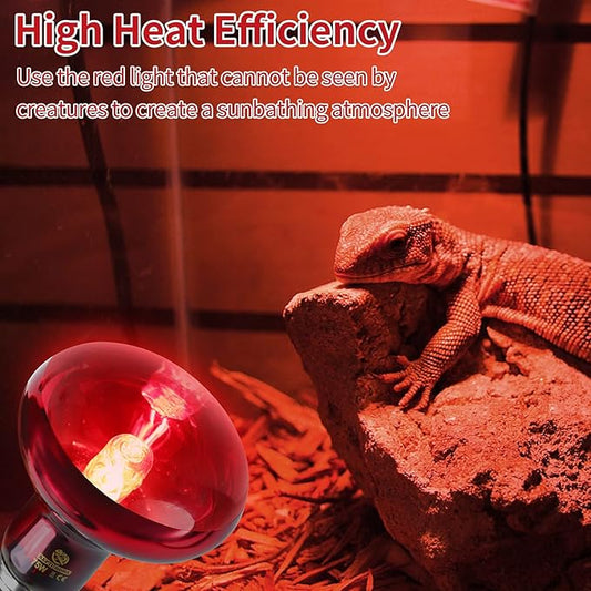 Reptile Heat Lamp Bulbs, Infrared 75W Reptiles & Amphibians Basking Spot Lamp Bulb-2 PCS, Red Heat Emitter Light for Chickens Coop REPTIHOME