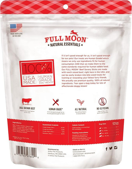 Full Moon All Natural Human Grade Dog Treats, Essential Beef Savory Sticks, 22 Ounce, 1.375 Pound (Pack of 2) - PAWPICO