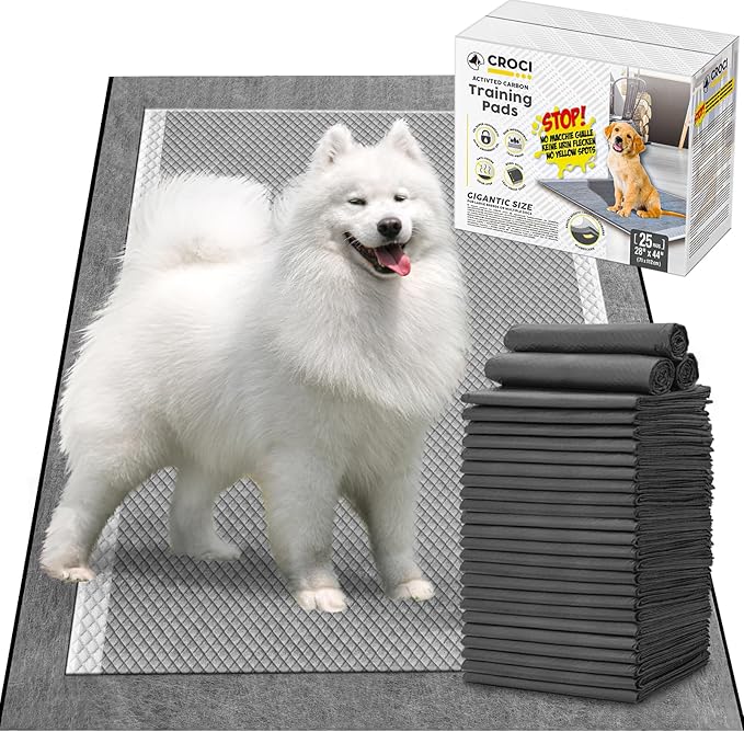 CROCI 28"x44" 4XL Activated Carbon Pee Pads for Dogs, Odor-Control Charcoal Dog Pads Absorbs Up to 12 Cups of Liquid, 6-Layer Thicker Leak-Proof & Quick Dry Dog Training Pads, Disposable (25 Counts) - PAWPICO