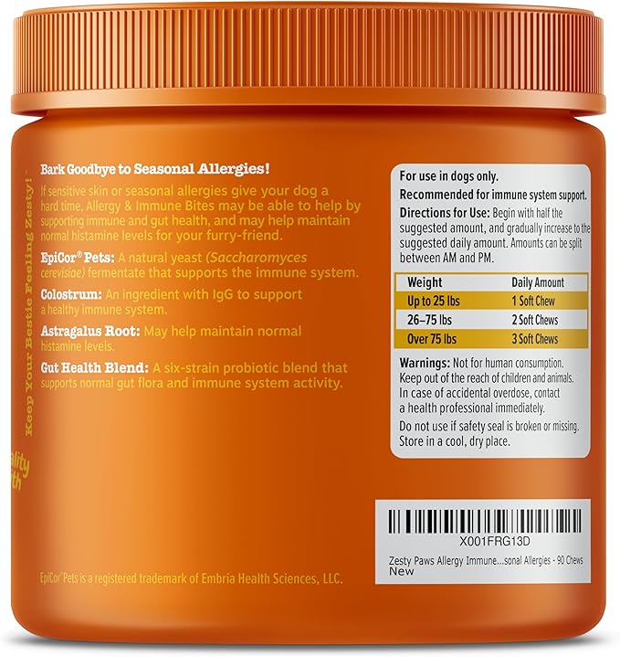 Zesty Paws Dog Allergy Relief- Dog Itching Skin Relief- Dog Probiotics for Itchy Skin and Itchy Ears- Dog Allergy Paw Relief- Dog Allergy Chews- Dog Itch Relief - Dog Skin Allergy Relief - Lamb - 90ct ZestyPaws