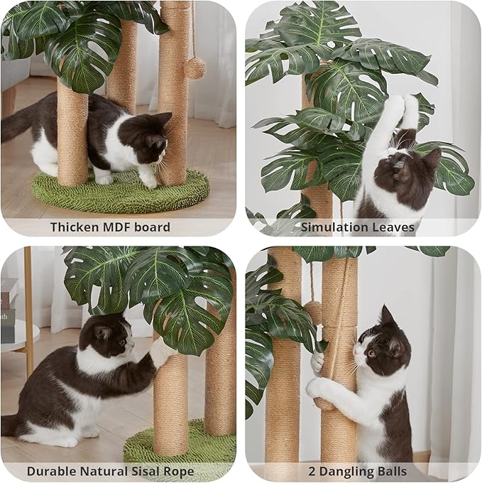 31.5Inch Cat Scratching Post,Cat Scratcher Tree with 3 Scratching Poles & 2 Interactive Dangling Balls,Cats Scratching Posts for Indoor Kitten & Adult Cats - PAWPICO
