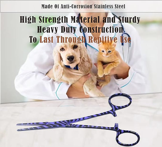 Dog Pet Ear/Nose Hair Puller Grooming Hemostat Locking Forceps Pliers, 5.5" (14cm), Straight (Purple Swirls) A2Z+SCILAB