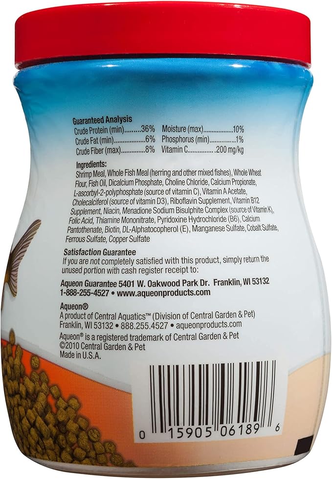 Aqueon Shrimp Pellets Sinking Food for Tropical Fish, Goldfish, Loaches, Catfish and Other Bottom Feeding Fish, 6.5 Ounces Aqueon