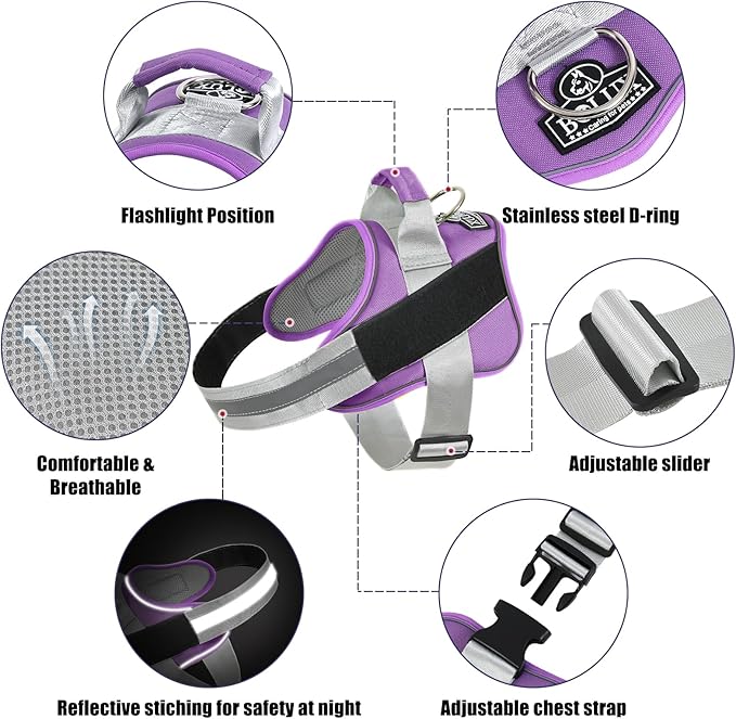 Bolux Dog Harness, No-Pull Reflective Dog Vest, Breathable Adjustable Pet Harness with Handle for Outdoor Walking - No More Pulling, Tugging or Choking (Lavender, Medium (Pack of 1)) Bolux