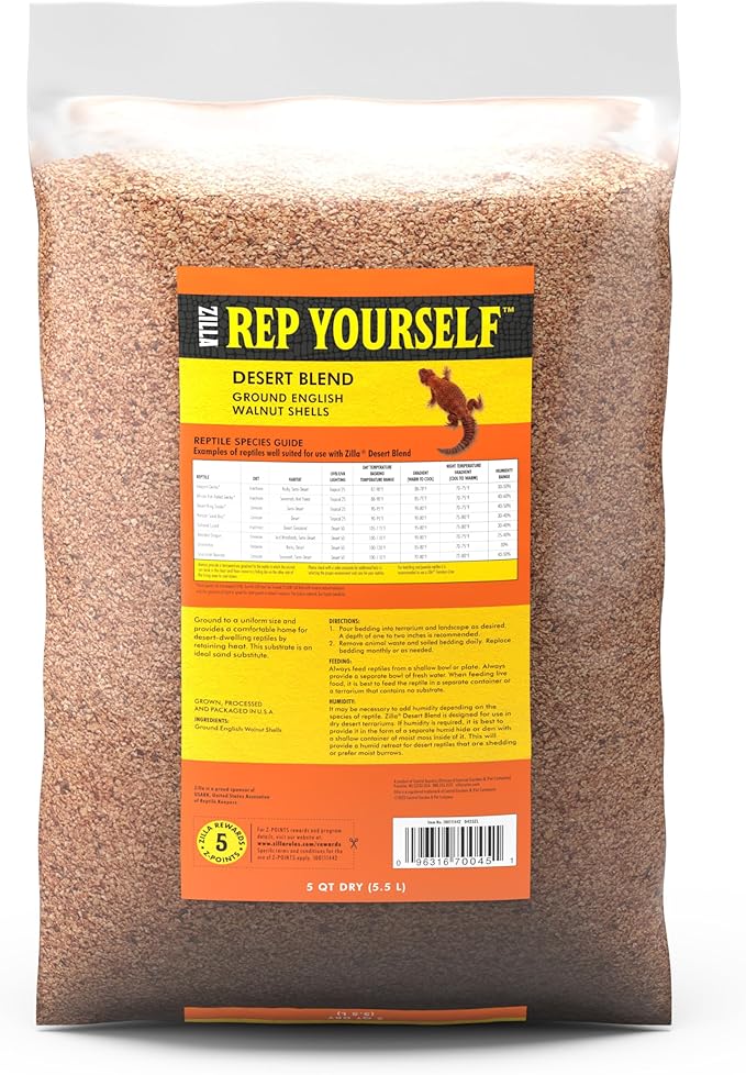 Zilla Pet Reptile Terrarium Substrate Bedding, Walnut Desert Blend, for Bearded Dragons, Monitors, Skinks and Uromastyx, 5 Quart Zilla