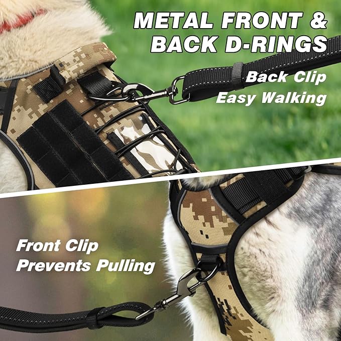 WINGOIN Tactical Dog Harness for Extra Large Dogs, Heavy Duty No Pull Dog Harness with Handle, Adjustable Reflective Military K9 German Shepherd Big Size Dog Vest for Training, Walking, Camo (XL) - PAWPICO