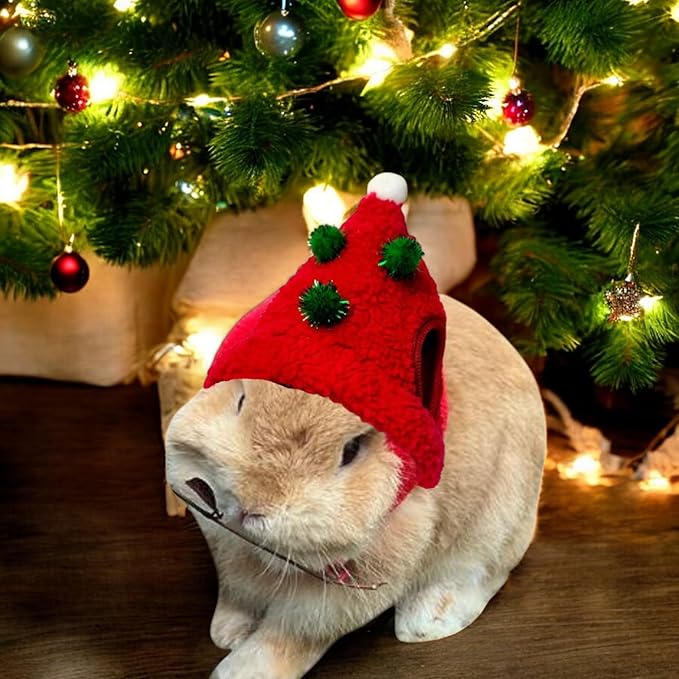 Hats for Pet Rabbit Costume for Bunny, Rabbit Christmas Outfit, Bunny Accessories for Small Pets Rabbits Dogs, Pet Christmas Clothes Hat Outfits, Cat Halloween Costumes (RED, Small) HomedyCrafts