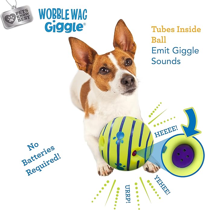 Wobble Wag Giggle Ball 2 Pack- Interactive Dog Toy, Fun Giggle Sounds When Rolled or Shaken, Pets Know Best, 1 Original & 1 Glow in The Dark Ball - PAWPICO