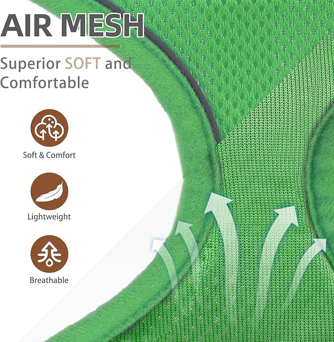 PUPTECK Soft Mesh Dog Harness and Leash Set Pet Puppy Cat Comfort Padded Vest No Pull Harnesses, Solid Green, M PUPTECK
