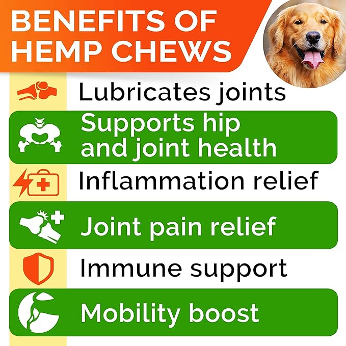 Hemp Chews for Dogs - Glucosamine Chondroitin for Dogs Joint Pain Relief with Hemp Oil, Hip & Joint Supplement Dogs, MSM Turmeric for Dogs Mobility, Dog Joint Supplement, Hemp Dog Treats Joints Health STRELLALAB