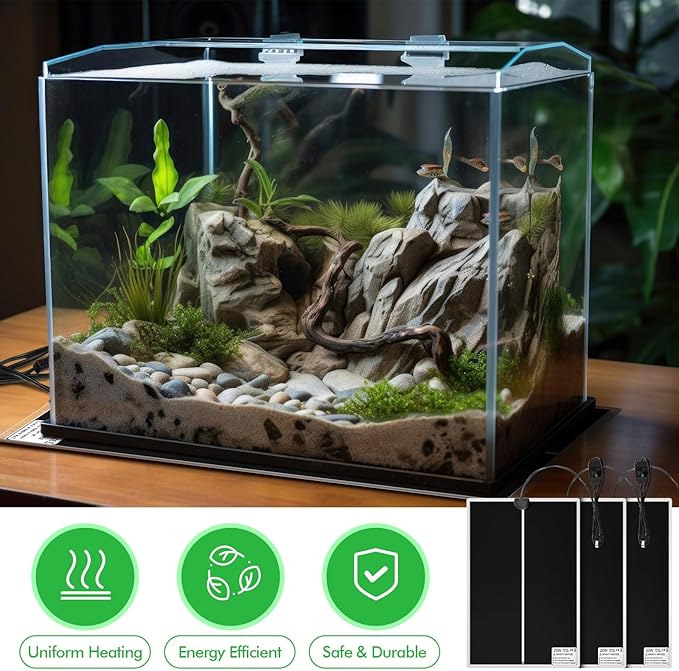 ROCEEI 3 Pcs Reptile Heat Mat 11x16.5 Inch 20W Reptile Heating Pad with Temperature Control Removable Terrarium Heat Mat Under Tank Heat Pad for Reptiles Gecko Turtle Tortoise Snake Lizard ROCEEI