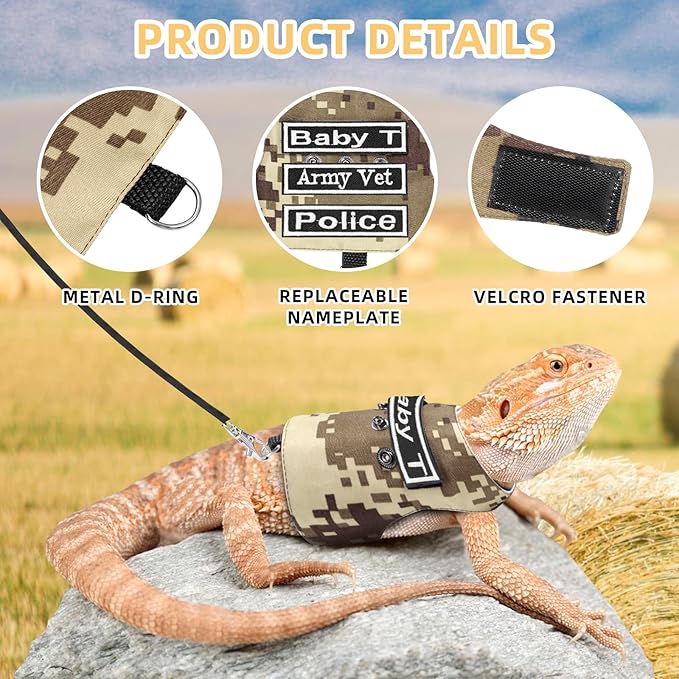 Bearded Dragon Harness and Leash, Adjustable Lizard Bearded Dragon Reptile Harness, Bearded Dragon Lizard Reptiles for Walking Outdoor to Prevent Escape (Brown) PAWPICO