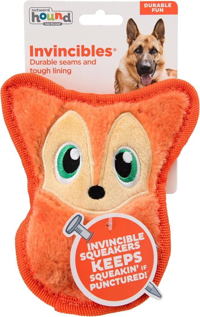 Outward Hound Durablez Tough Plush Squeaky Dog Toy, Fox, Orange, XS - PAWPICO