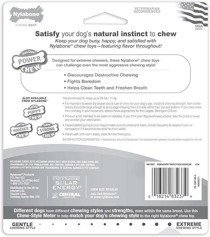 Nylabone Power Chew Classic Bone Chew Toy for Dogs, Durable Dog Toys for Aggressive Chewers, Variety Pack, Regular - Up to 25 Ibs. (3 Count) - PAWPICO
