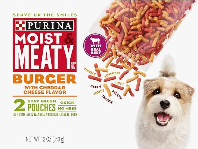 Purina Moist & Meaty Dry Dog Food, Burger with Cheddar Cheese Flavor - 2 ct. Pouch - PAWPICO