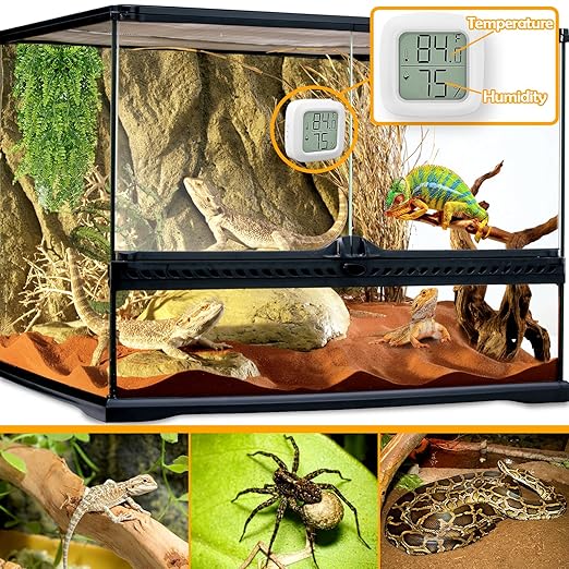 2 PCS Reptile Thermometer and Humidity Gauge for Reptile Tank with On-Off, Reptile Tank Accessories for Jumping Spider, Leopard Gecko, Hermit Crab, Gecko, Ball Python, Lizard BSRESIN