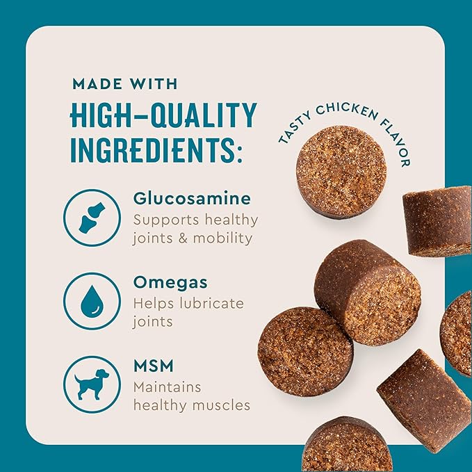 VetIQ Glucosamine Hip & Joint Supplement for Dogs, 180 Soft Chews, Dog Joint Support Supplement with MSM and Krill, Dog Health Supplies Large & Small Breed, Chicken Flavored Chewables VetIQHealthSupplements