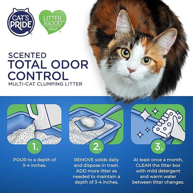 Cat's Pride Max Power: Total Odor Control - Up to 10 Days of Powerful Odor Control - Strong Clumping - 99% Dust Free - Multi-Cat Litter, Scented, 15 Pounds - PAWPICO