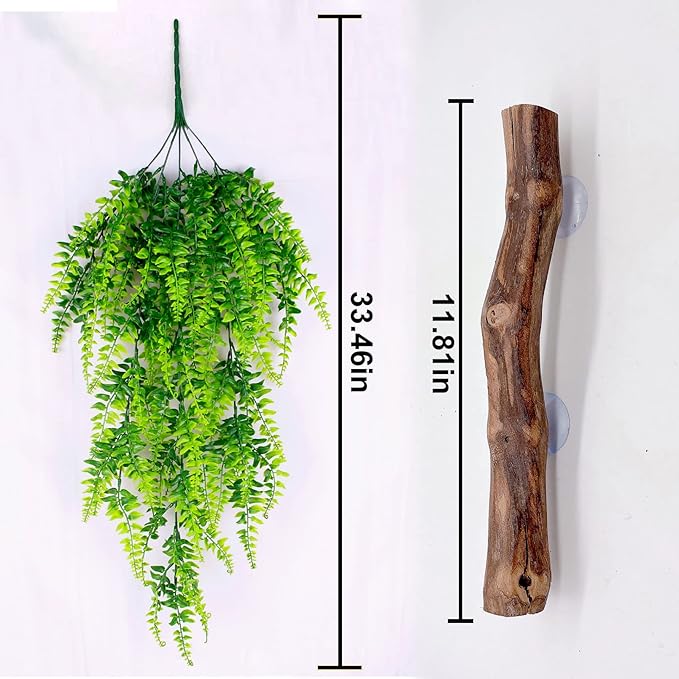 kathson Reptile Corner Branch Tank Habitat Decorations Bearded Dragons Plants Hanging Plastic Fake Climbing Terrarium Plant Decor for Amphibian Lizards Crested Gecko Snake Hermit Crab Frogs 3Pcs kathson